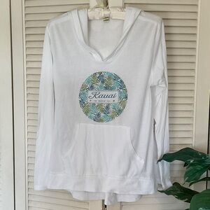 Kauai White Graphic Hoodie with Green & Blue Accents